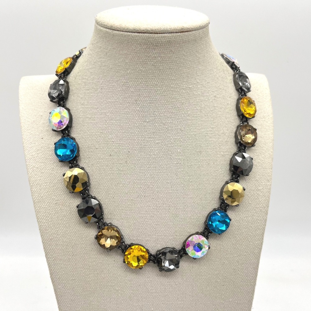LOGO Links by Lori Goldstein Multi Color Crystal Gunmetal Statement Necklace